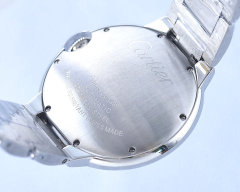 BALLON BLEU 36MM OPEN HEART PINK DIAMOND NUMERALS STEEL STRAP