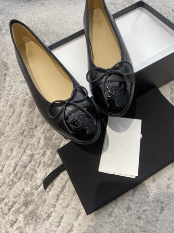 BALLET FLATS BLACK BEIGE LAMBSKIN