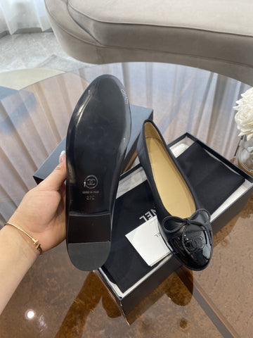 BALLET FLATS BLACK BEIGE LAMBSKIN
