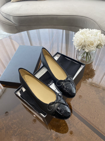 BALLET FLATS BLACK BEIGE LAMBSKIN