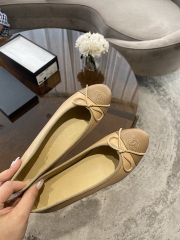 BALLET FLATS BEIGE BROWN LAMBSKIN