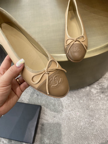 BALLET FLATS BEIGE BROWN LAMBSKIN
