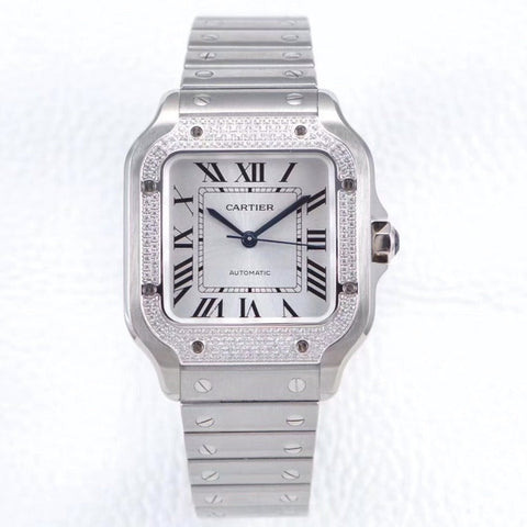 SANTOS LADY 35.1MM AUTOMATIC SILVER DIAMOND BEZEL
