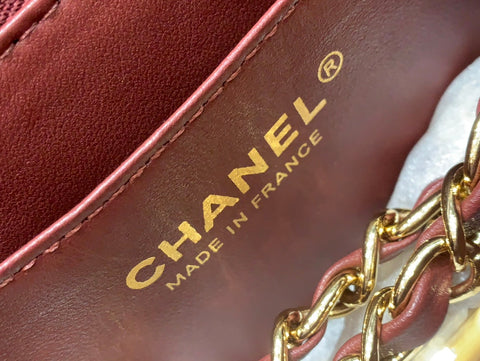 MINI SQUARE FLAP BAG 17CM BURGUNDY LAMBSKIN GOLD HARDWARE