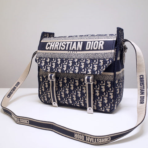 CAMP DOUBLE BUCKLE BAG 28 IN NAVY BLUE MONOGRAM OBLIQUE JACQUARD