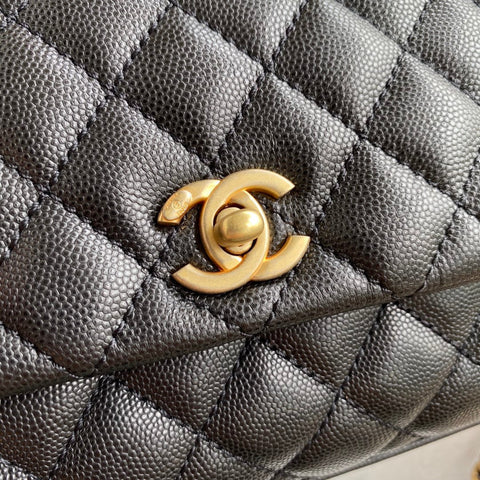 CHANEL 25S COCO HANDLE BAG 23 IN BLACK CAVIAR WITH GOLD HARDWARE