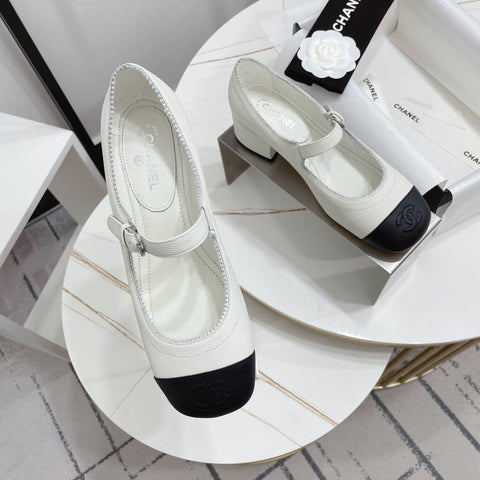 CC MARY JANE BLOCK HEEL WHITE SHEEPSKIN
