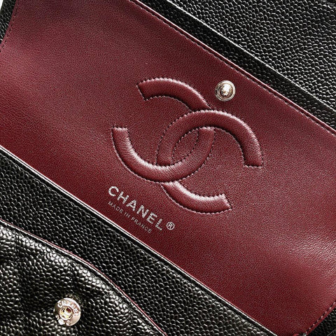 FLAP BAG 25 IN BLACK CAVIAR LEATHER SILVER HARDWARE