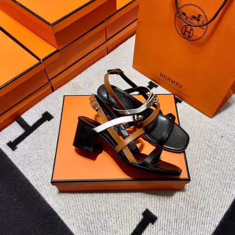 MID - SANDAL BLACK MIX WHITE MIX TAWNY CALFSKIN