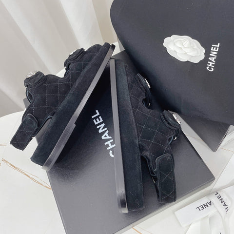CHANEL 26S SANDALS IN BLACK SUEDE