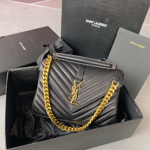 COLLEGE MEDIUM 24 IN BLACK LAMBSKIN GOLD HARDWARE