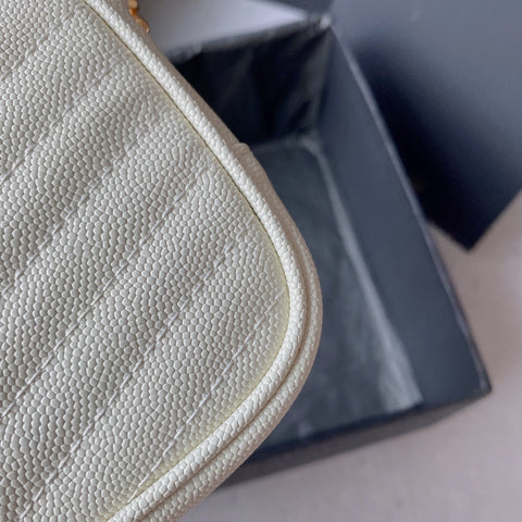 LOU MINI CAMERA BAG 19 IN WHITE CAVIAR PATTERN CALFSKIN GOLD HARDWARE