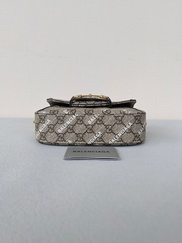 GG MINI 25 PRINTED SADDLE BAG IN EICRU BEIGE CANVAS