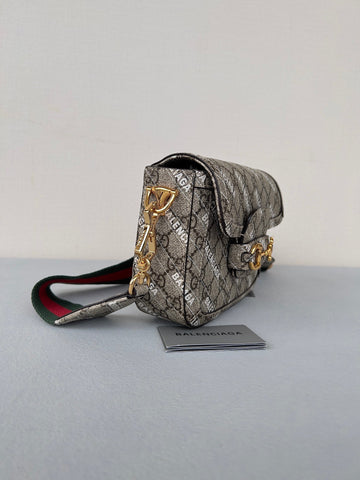 GG MINI 25 PRINTED SADDLE BAG IN EICRU BEIGE CANVAS