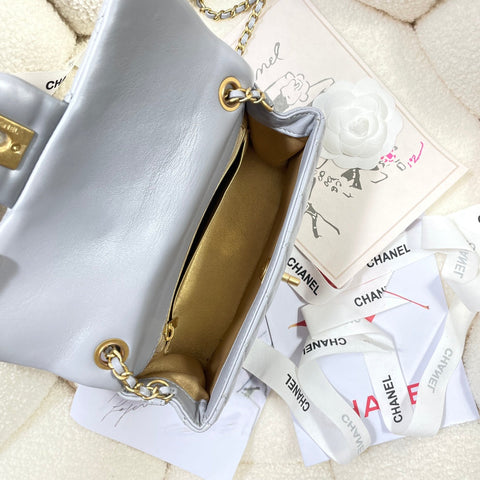 CHANEL 26S FLAP BAG 20 IN PASTEL BLUE-GRAY LAMBSKIN