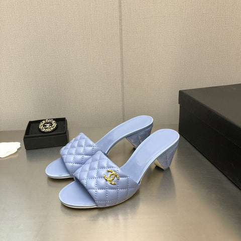 cc rev cone heel mule slide sandal cloud blue quilted lambskin 6cm