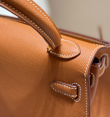 KELLY MINI 20 BAG IN BRONZE BROWN CALFSKIN WITH GOLD HARDWARE