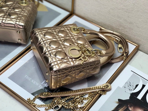 LADY DIOR BAG 17 IN METALLIC ROSE GOLD LAMBSKIN