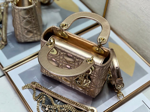 LADY DIOR BAG 17 IN METALLIC ROSE GOLD LAMBSKIN