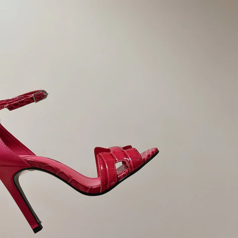 PREMIERE 115 SANDAL IN WATERMELON PINK CROCODILE LEATHER