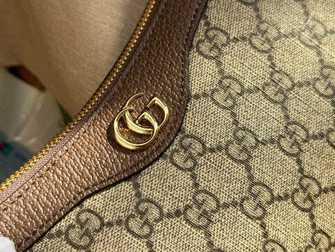 OPHIDIA GG SMALL 25 HANDBAG BEIGE AND EBONY PVC FABRIC