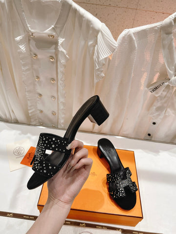 0ASIS SANDALS BLACK LAMBSKIN ATTACH CRYSTAL