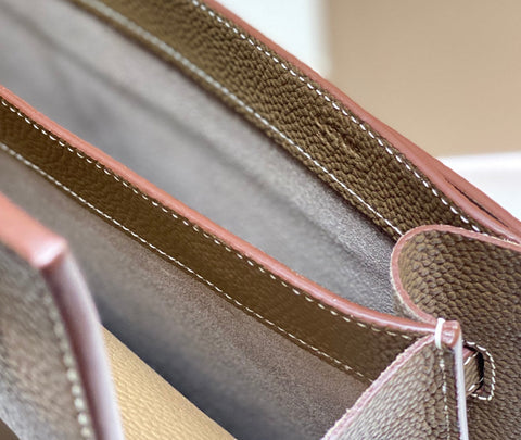 KELLY DEPECHES 38 BRIEFCASE IN ETOUPE TOGO CALFSKIN SILVER HARDWARE