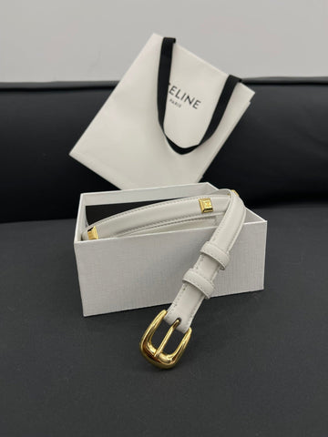 CL SMALL 18 MM TRIOMPHE BELT IN TAURILLON WHITE LEATHER GOLD HARDWARE
