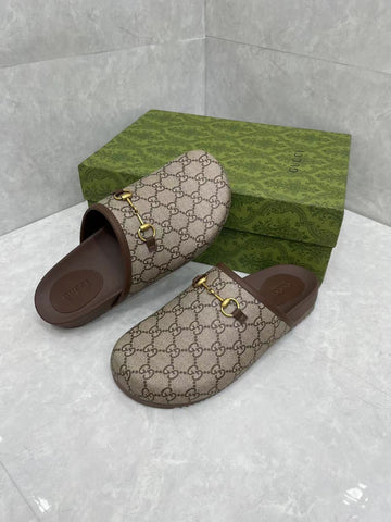 MULE WITH GOLD HORSEBIT IN BEIGE AND EBONY MONOGRAM CANVAS