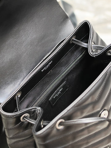 LOU BACKPACK 33 IN BLACK QUILTED CALFSKIN SILVER HARDWARE