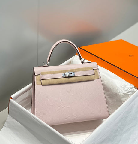 KELLY 25CM IN EPSOM MAUVE SWIFT CALFSKIN SILVER HARDWARE