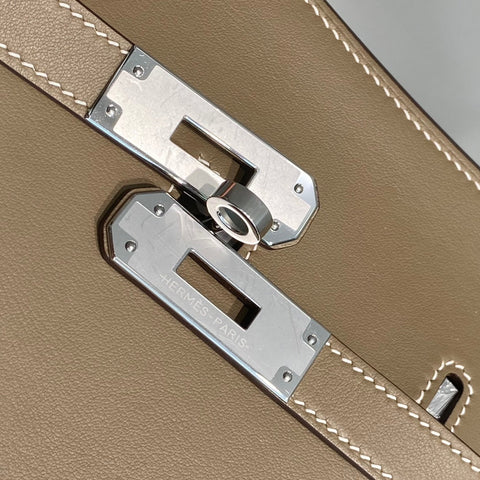 HM JYPSIERE SHOULDER BAG 23 IN WOOD BROWN CALFSKIN SILVER HARDWARE