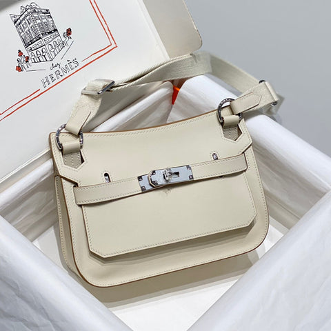 HM JYPSIERE SHOULDER BAG 23 IN BEIGE CALFSKIN SILVER HARDWARE