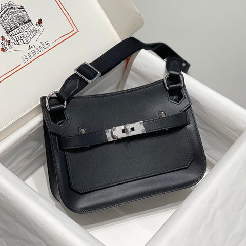 HM JYPSIERE SHOULDER BAG 23 IN NAVY BLUE CALFSKIN SILVER HARDWARE