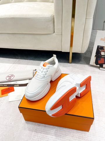 GIGA SNEAKER IN WHITE CREAM STITCHED MESH AND CALFSKIN