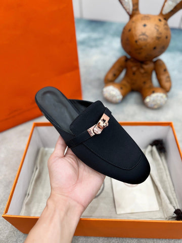 0Z Mule Black Silk Thick Cloth/Sheepskin