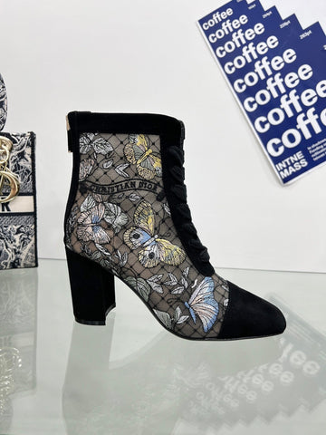 DIOR 25S NAUGHTILY-D ANKLE BOOTS 80 MM IN BLACK MESH TULLE AND SUEDE STYLE 2