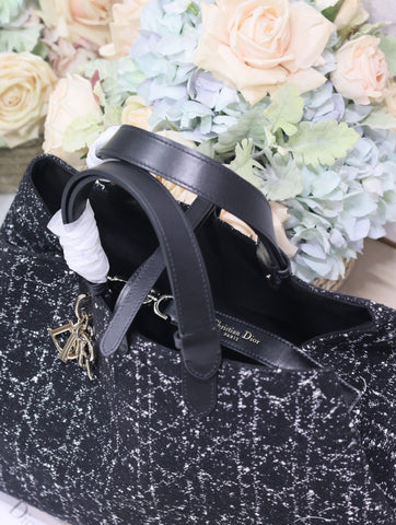 TOUJOURS BAG 37 IN BLACK MIX WHITE CANNAGE TWEED WITH GOLD HARDWARE
