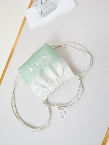 CC MINI 20 HOBO BAG IN WHITE MIX LIGHT GREEN CALFSKIN