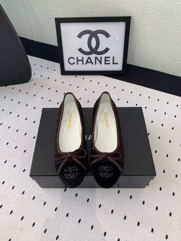 BALLET FLAT DARK BROWN MIX BLACK VELVET