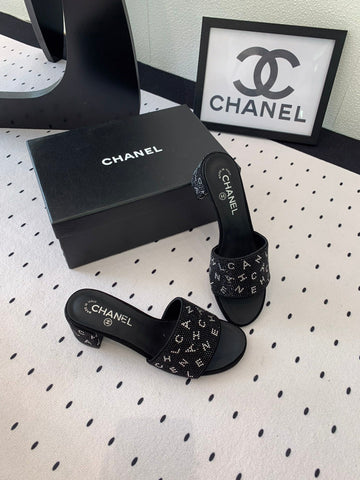 RHINESTONE LETTER HIGH HEELS BLACK LAMBSKIN