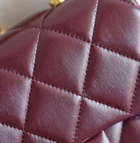 CHANEL 25S FLAP BAG 19 CM IN DARK RED LAMBSKIN WITH GOLD HARDWARE