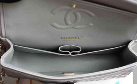 CHANEL 25S FLAP BAG 25.5 CM IN LIGHT GREY LAMBSKIN
