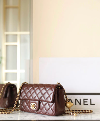 CHANEL 25S FLAP BAG 20 CM IN DARK BROWN LAMBSKIN WITH GOLD HARDWARE
