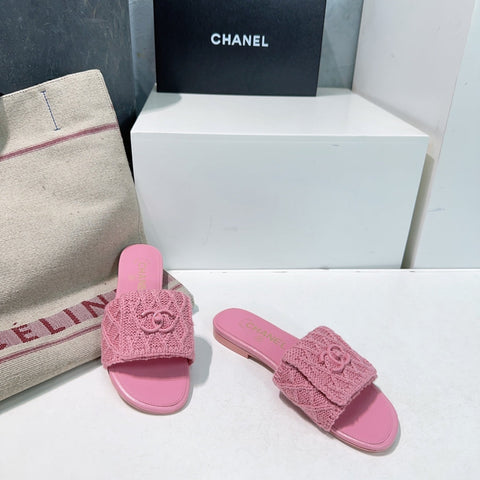 KNIT TAFFY PINK FABRIC FLAT SLIDE