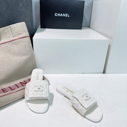 KNIT WHITE FABRIC FLAT SLIDE