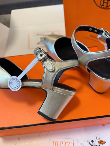 KLEO HIGH SLINGBACK IN SILVER CALFSKIN