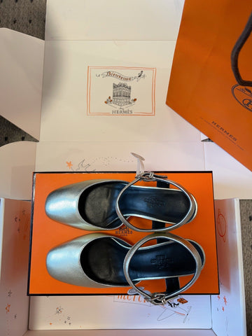 KLEO HIGH SLINGBACK IN SILVER CALFSKIN