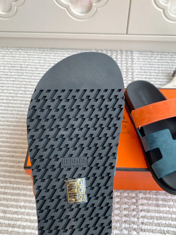 HM 26S CHYPRE SANDAL IN SLATE BLUE AND ORANGE SUEDE
