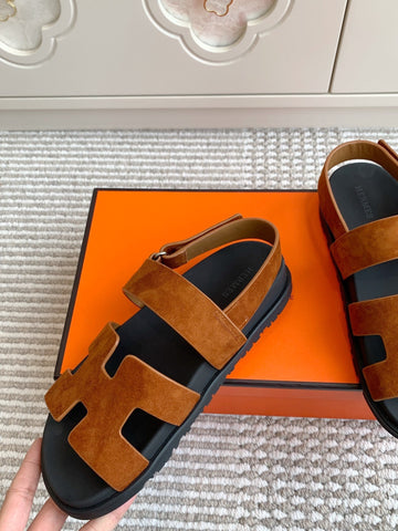 HM 26S CHYPRE SANDAL WITH BACK STRAP IN CARAMEL BROWN SUEDE